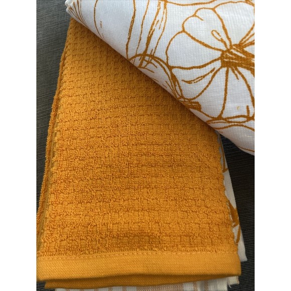 LA CUISINE KITCHEN TOWELS (4) Fall WAFFLE PUMPKINS 18 X 28 Halloween 🎃 Orange - Picture 2 of 6